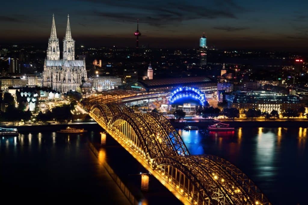 Night skyline of Cologne, Germany, conference location