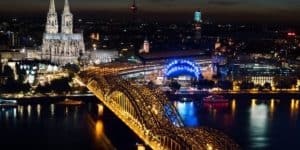 Night skyline of Cologne, Germany, conference location