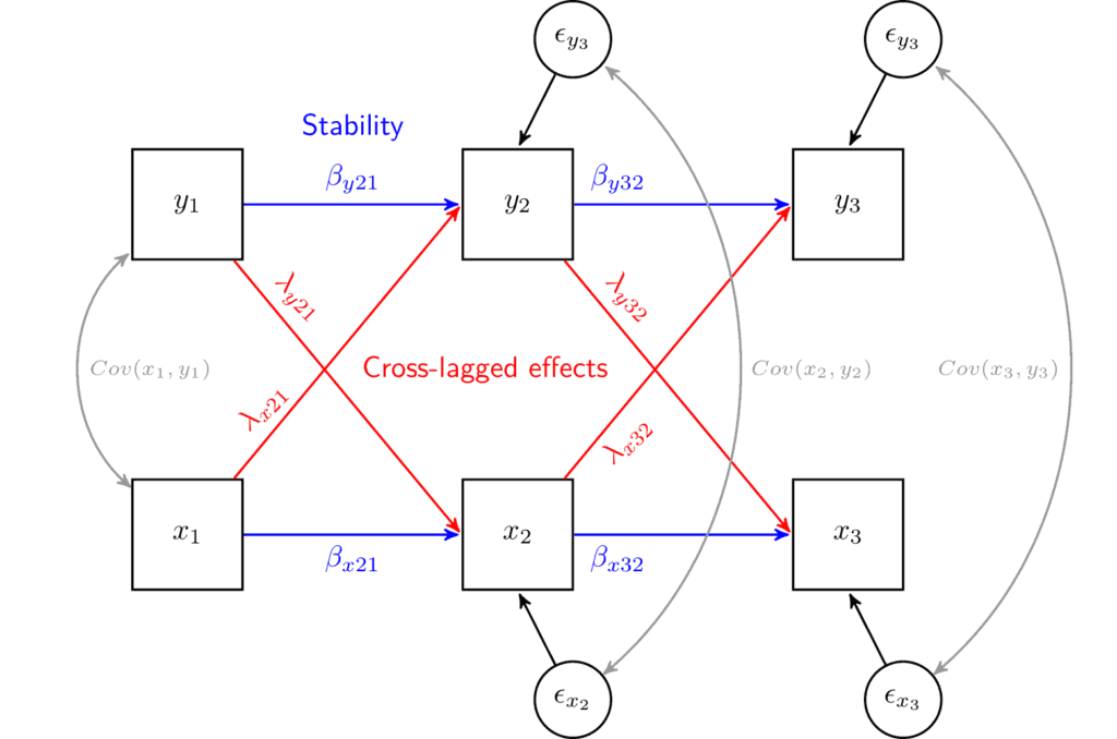 Visual representation of the cross-lagged model in the Structural Equation Modelling framework